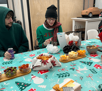 Students at a festive holiday meal