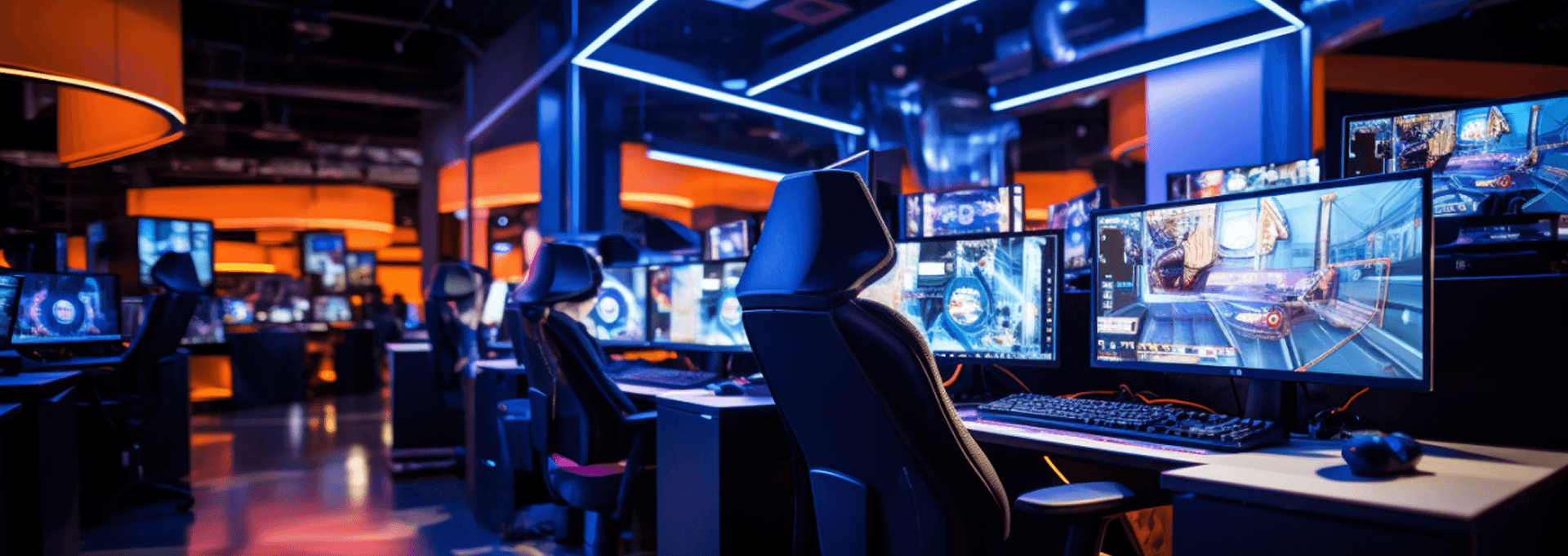 Computer lab with multiple screens